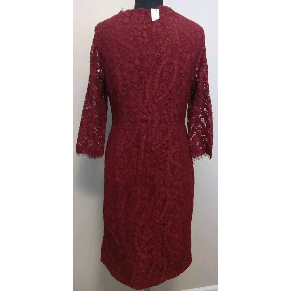 Talbots Women Burgundy Lace‎ Lined Full Zip Dress  Size 8 - Picture 4 of 7